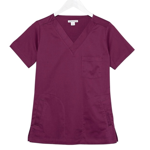 Amazon Essentials Tops - Women's Classic Fit V-Neck Stretch Scrub Top Wine Burgundy NWT Amazon Essentials